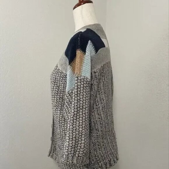 ANTHRO - SPARROW | Cropped Colorblock Patchwork Knit Cardigan | Medium - Picture 3 of 6